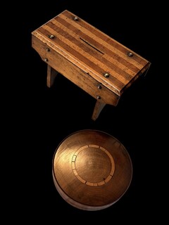 An Antique Scottish Treen Money Box and an Antique English Cedar and Boxwood Inlaid Pigs in Clover Game Ca 1830