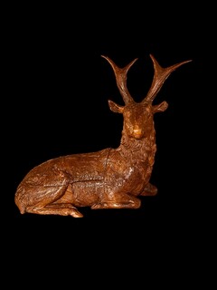 An End 19th Century Swiss ‘ Black Forest ‘ Deer and Inkstand. Signed. 