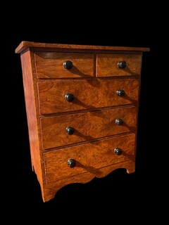 An English 19th Century Burr Walnut Miniature Apprentice Piece. 