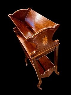 An English Edwardian Mahogany Book Trough /  Stand having Satinwood Inlay.