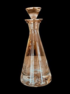 An English Glass Decanter with Silver Mount. Conical Form with Sterling Silver Rim and Stopper. Elegant and Timeless.