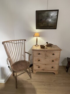 Beautiful English Stickback / Windsor Chair and 19th Century Pine Cabinet